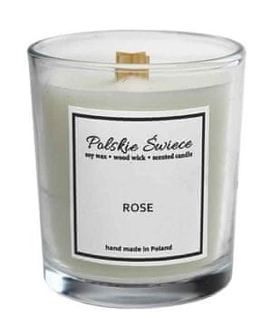 sojina sveča z lesenim stenjem + vrtnica