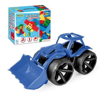 Maximus temno moder buldožer + 26 kock Big Blocks.