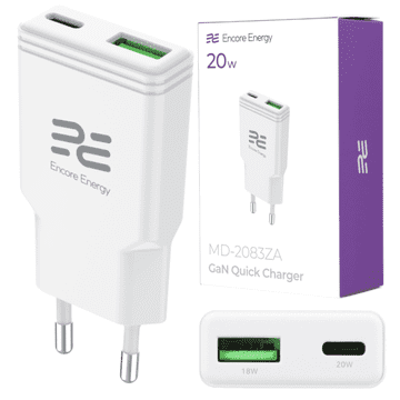 Nov stenski polnilnik MD-2083ZA Slim GaN 20W USB-A USB-C QC PD