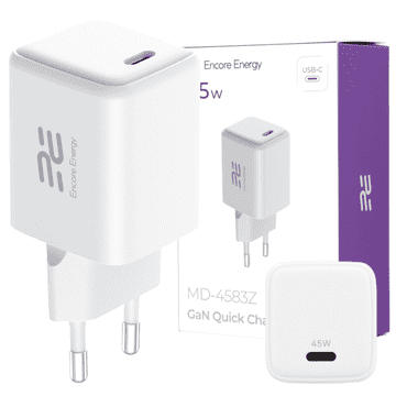 Nov stenski polnilnik MD-4583Z GaN USB-C 45W QC PD