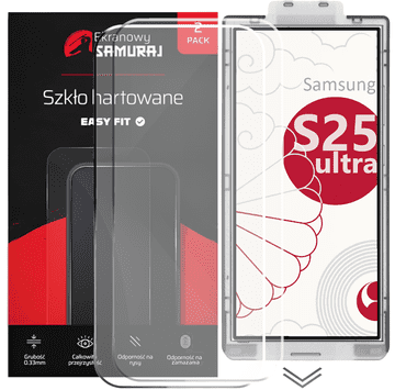 Novo kaljeno steklo Screen Samurai za Samsung Galaxy S25 Ultra z okvirjem Easy Fit | 2-paket