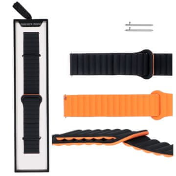 Nov silikonski magnetni pašček za pametno uro Black Sun, črno-oranžen, 22 mm