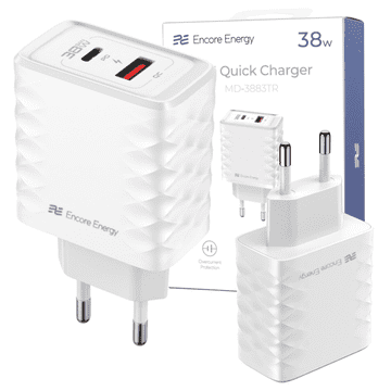 Nov stenski polnilnik MD-3883TR USB-A USB-C QC PD