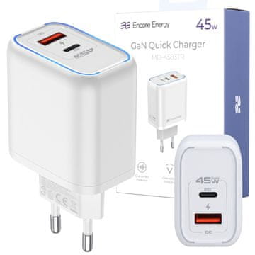 Nov adapter za stenski polnilnik PD 3.0 Quick Charge 4.0 USB-A USB-C 45W MD-4583TR