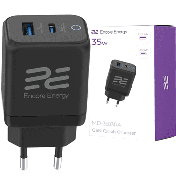 Nov stenski polnilnik MD-3583RA GaN PD 3.0 Quick Charge 4.0 USB-A USB-C 35W