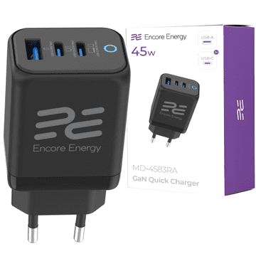Nov GaN 45W USB-A + 2x USB-C QC PPS PD MD-4583RA stenski polnilnik