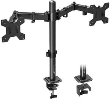 Nov namizni nosilec DuoClamp za dva monitorja ali televizorja 17-32" ergonomski nastavljiv vrtljiv TRD-BLK-2ST-17"-32"