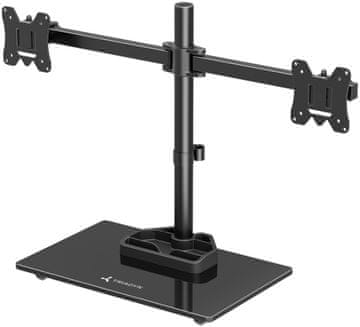 Nov namizni nosilec DuoBase za dva monitorja ali televizorja 13-27" ergonomski nastavljiv vrtljiv TRD-BLK-2ST-13"-27"