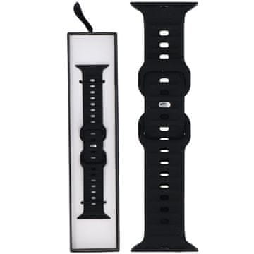 Silikonski rebrasti črni pašček za pametno uro za Apple Watch 42/44/45/49 mm črne barve