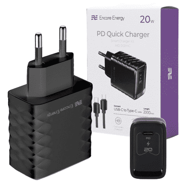 Nov 20W USB-C QC PD stenski polnilnik + 200 cm USB-C kabel MD-202mC