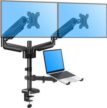 Nov namizni nosilec TriMount za dva monitorja in prenosnik, ergonomski, nastavljiv, vrtljiv, TRD-BLK-3AL-13"-32"
