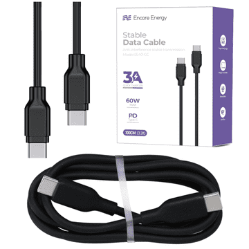 Nov USB-C 3A kabel QC PD 60W polnilni in podatkovni kabel 100 cm črne barve EE40-CC