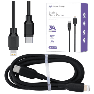Nov kabel USB-C Lightning 3A PD 27W za polnjenje in prenos podatkov 100 cm črne barve EE40-CL