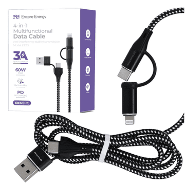 Nov 4v1 USB-C USB-A Lightning 3A kabel QC PD 60W za polnjenje in prenos podatkov 100 cm pleten EE115