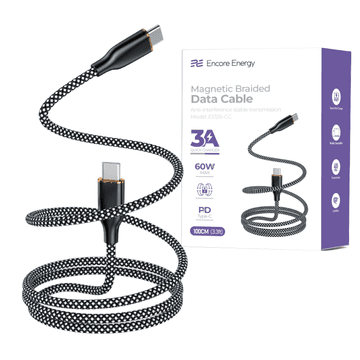 Nov USB-C magnetni kabel x2 QC PD 3A 60W polnilni in podatkovni kabel 100 cm pleten črno-bel EE126-CC