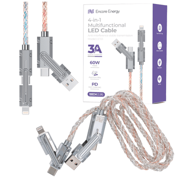 Nov 4-v-1 osvetljen USB-C USB-A Lightning kabel QC PD 3A 60W polnilni in podatkovni kabel 100 cm EE133