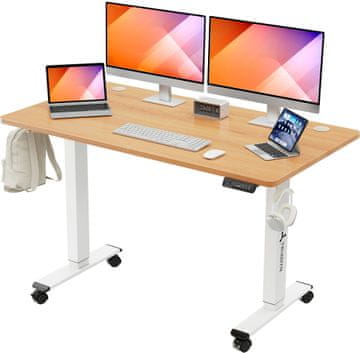 Nova miza WorkBase 1407 z električno nastavitvijo višine in ročaji, 140x70 cm, svetli hrast