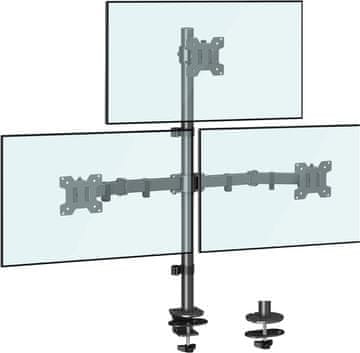 Nov namizni nosilec TriClamp za tri monitorje ali televizorje 14-32" ergonomski nastavljiv vrtljiv TRD-BLK-3C