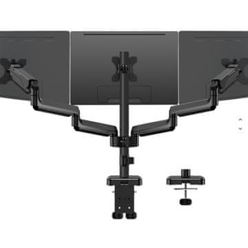 Nov namizni nosilec AdaptTriMount za tri monitorje 17-32" ergonomski nastavljiv vrtljiv TRD-BLK-A3AL