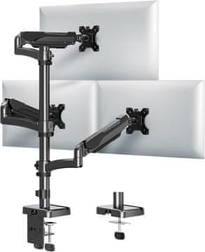 Nov namizni nosilec TriHighFlexMount za tri monitorje 13-32" ergonomski nastavljiv vrtljiv TRD-BLK-Hi3AL