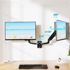 Nov stenski nosilec DuoFlexWall za dva monitorja 13-32", ergonomski, nastavljiv, vrtljiv, TRD-wblk-2AL
