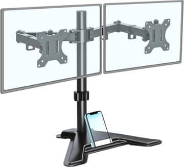 Nov namizni nosilec DuoBase Plus za dva monitorja ali televizorja 14-32" ergonomski nastavljiv vrtljiv TRD-BLK-2STP