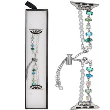 Nova zapestnica Slider Clasp z dvojno verižico, kristalno zelena, za Apple Watch 38/40/41 mm, srebrno-zelena