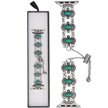 Nova zapestnica Slider Clasp Vintage Stones z drsno zaponko, modrozelena, za Apple Watch 38/40/41 mm, srebrno-zelena