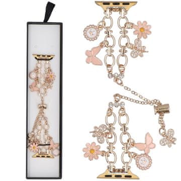 Nova zapestnica Slider Clasp z dvojno verižico in princesino zapestnico Rose za pametno uro Apple Watch 38/40/41 mm, roza zlata