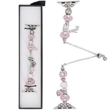 Nova zapestnica z obeski Slider Clasp z biseri in zaponko Ice Rose za Apple Watch 38/40/41 mm, srebrna in roza