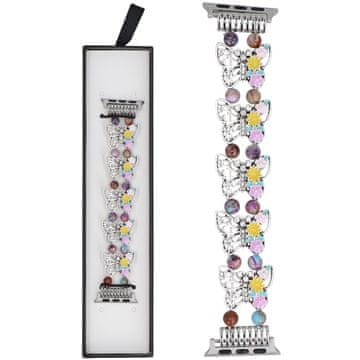 Nova raztegljiva zapestnica Beaded Butterfly Motive Silver Lea za Apple Watch 38/40/41mm srebrno-večbarvna