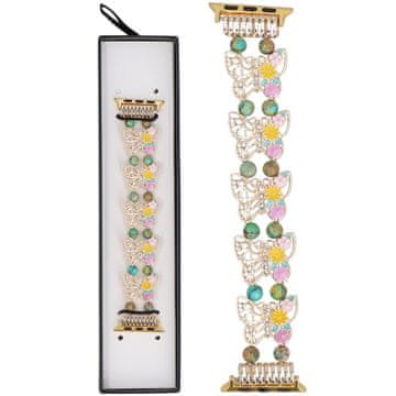 Nova raztegljiva zapestnica Beaded Butterfly Motive Golden Celadon za Apple Watch 38/40/41mm