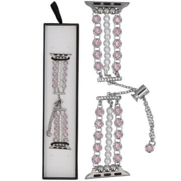 Nova zapestnica Slider Clasp Triple Chain Pearl, kristalno roza, za Apple Watch 38/40/41 mm, srebrno-roza, za pametno uro