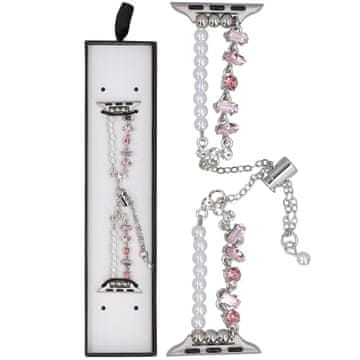 Nova zapestnica Slider Clasp z dvojno verižico, kristalno roza, za Apple Watch 38/40/41 mm, srebrno-roza