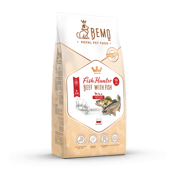 BE Fish Hunter - suha hrana za odrasle pse z govedino in ribami 1 kg za srednje velike in velike pse (M/L)