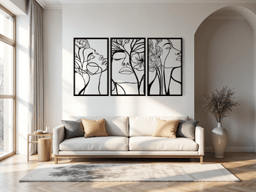 Lesena stenska dekoracija "ženski obrazi" + dodatna slika ženski obrazi 178 x 98 CM + dodatna slika