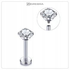 Uhani z labretom, jeklo 316L, srebro, 1,2 mm x 8 mm, kroglica, piercing 3 mm