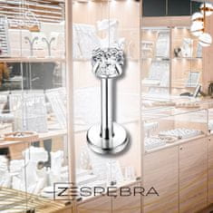 Uhani z labretom, jeklo 316L, srebro, 1,2 mm x 8 mm, kroglica, piercing 3 mm