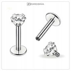 Uhani z labretom, jeklo 316L, srebro, 1,2 mm x 8 mm, kroglica, piercing 3 mm