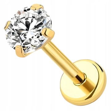 Uhani iz labreta iz jekla 316L, zlati 1,2 mm x 8 mm, kroglica, piercing 3 mm