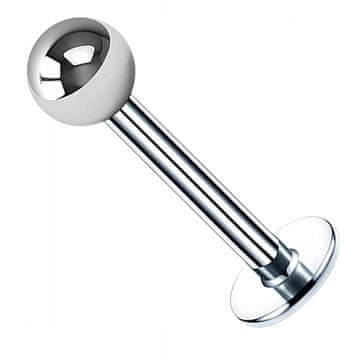 Uhani z labretom, jeklo 316L, srebro, 1,2 mm x 8 mm, kroglica, piercing 3 mm