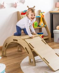 B.U. Montessori gugalnik za otroke HRAST + tobogan s plezalno steno 2 v 1 + bež blazina