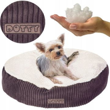 Dolly Dotty Okrogla pasja postelja, pikčasta, puf, mačja blazina, žamet, plišasta, minky