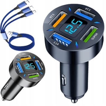 Hitri 3,1A avtomobilski polnilnik za avtomobile LED QC 3.0 x3 USB PD 66W