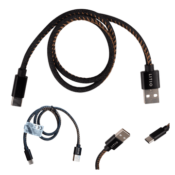 DEMOLITION Polnilni kabel, telefonski kabel 50 cm, črne barve, USB - USB C