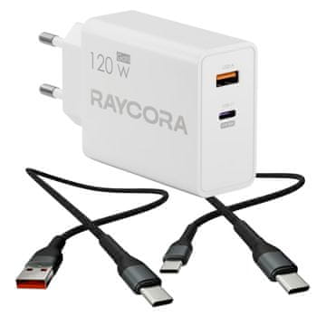 Hitri USB-C USB-A polnilnik 120W univerzalni omrežni + komplet 1m kabla