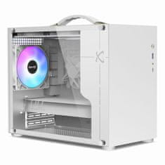 Računalniško ohišje Micro ATX, prenosno ohišje, stekleni ventilatorji RGB, USB-C. Bela. Model PV100-case