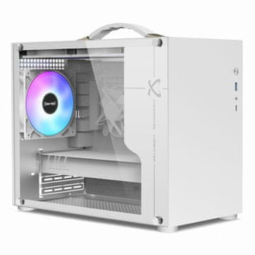 Računalniško ohišje Micro ATX, prenosno ohišje, stekleni ventilatorji RGB, USB-C. Bela. Model PV100-case