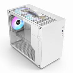 Računalniško ohišje Micro ATX, prenosno ohišje, stekleni ventilatorji RGB, USB-C. Bela. Model PV100-case