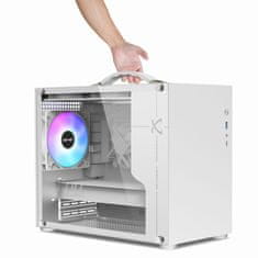 Računalniško ohišje Micro ATX, prenosno ohišje, stekleni ventilatorji RGB, USB-C. Bela. Model PV100-case